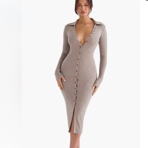 House Of Harlow 1960 Revolve Blue Collared Ribbed Knit Button Down Dress Small